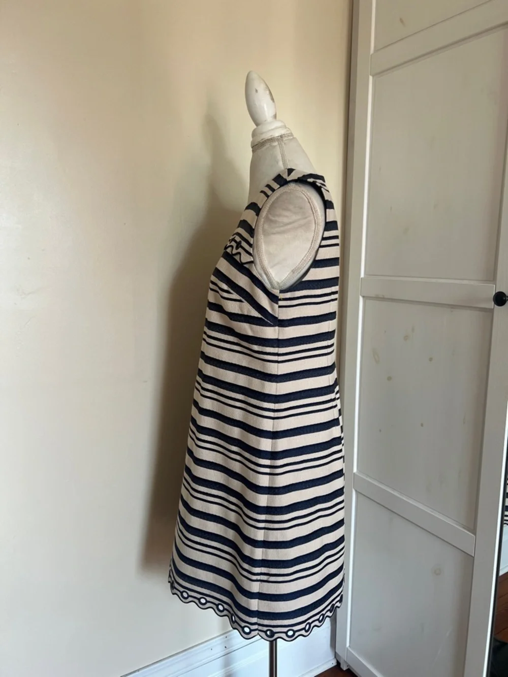 J. Crew Nautical Stripe Scalloped Hem Shift Dress Size 10